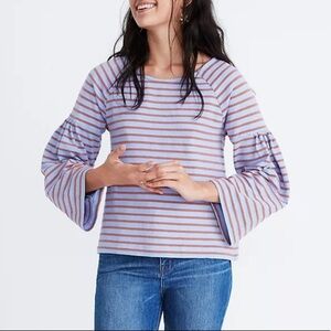 Madewell Shirred-Sleeve Striped Sailor Knit Top Size XXS
